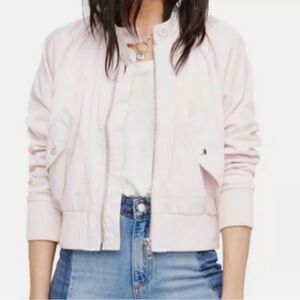 Free People Pink Lightweight Bomber Zip-Up Jacket
